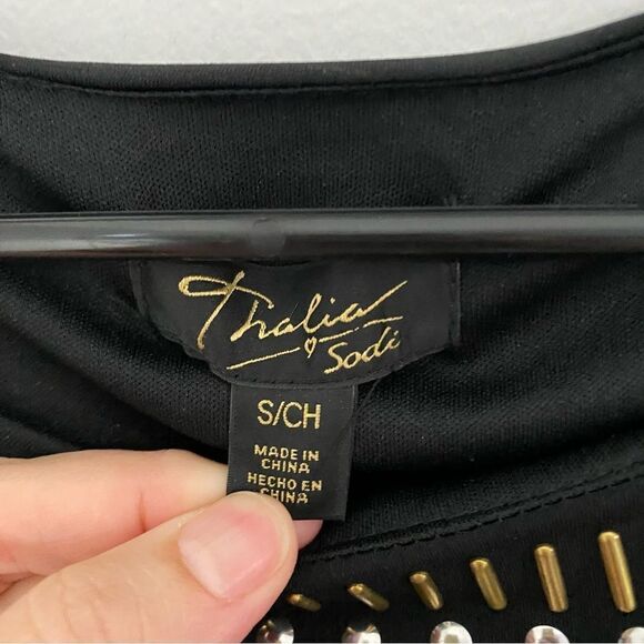 Thalia Sodi Womens Studded Cold Shoulder Casual Dress Black S - Picture 3 of 5